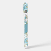 ティール(緑がかった色)カスタムアクアブルーセージグリーンフラワーズアート iPhoneケース (左側面)