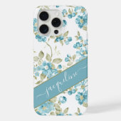 ティール(緑がかった色)カスタムアクアブルーセージグリーンフラワーズアート iPhoneケース (裏面)