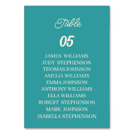 ティール(緑がかった色)カスタムウェディング テーブルナンバー