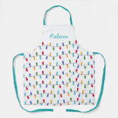 ティール(緑がかった色)カスタムクリスマスラカラフルイトパターン エプロン (正面)