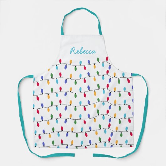 ティール（緑がかった色）カスタムクリスマスラカラフルイトパターン エプロン (正面)