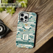 ティール(緑がかった色)カスタムグリーンホワイトブルー抽象芸術パターン iPhoneケース