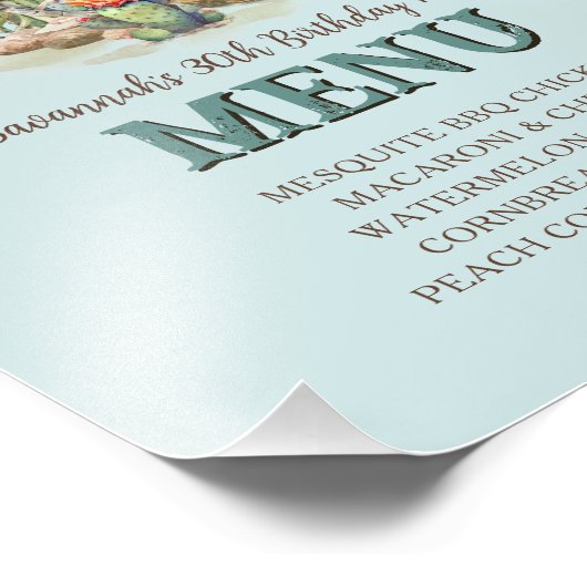 ティール(緑がかった色)カスタムサボテンウエスタンロデオパーティーメニューサイン フォトプリント (角)