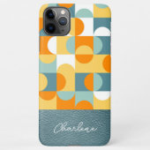 ティール(緑がかった色)カスタムシーフオムグリーンオレンジレトロアートパターン iPhoneケース (裏面)