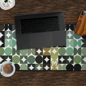 ティール(緑がかった色)カスタムセージ緑ブラックグレーレトロパターン デスクマット