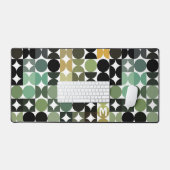 ティール(緑がかった色)カスタムセージ緑ブラックグレーレトロパターン デスクマット (キーボード&マウス)