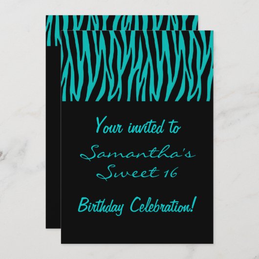 ティール（緑がかった色）カスタムゼブラ 招待状 (正面/裏面)