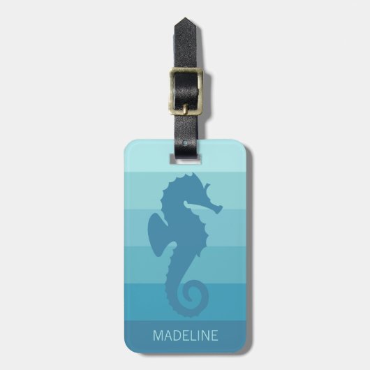 ティール(緑がかった色)カスタムターコイズブルーグリーンストライプパターン ラゲッジタグ (正面縦)