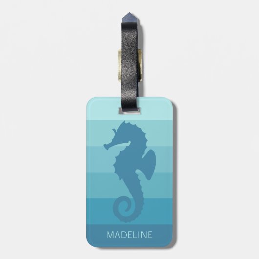 ティール(緑がかった色)カスタムターコイズブルーグリーンストライプパターン ラゲッジタグ (裏面縦)