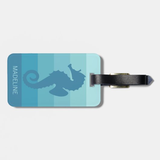 ティール(緑がかった色)カスタムターコイズブルーグリーンストライプパターン ラゲッジタグ (裏面横)