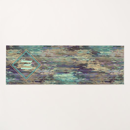 ティール(緑がかった色)カスタムバイオレットパープルトープストライプアート ヨガマット (正面(横))