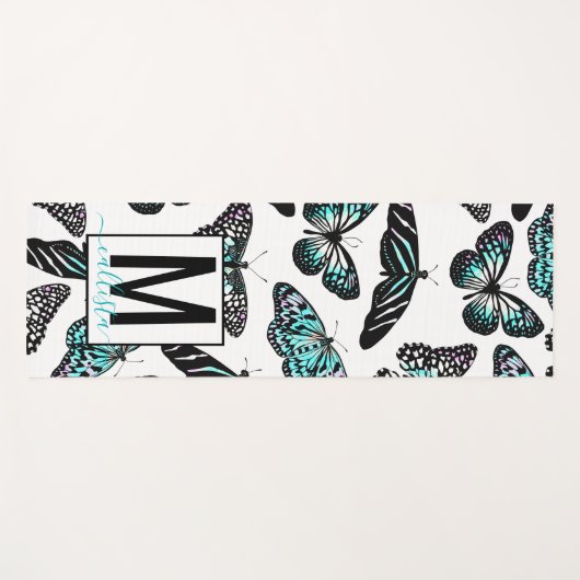ティール（緑がかった色）カスタムバタフライトレンディーパーソナライゼーション ヨガマット (正面(横))