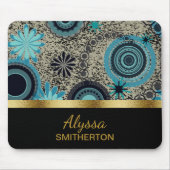 ティール(緑がかった色)カスタムブラック金ゴールドトレンディーサークル マウスパッド (正面)