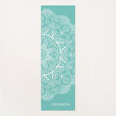 ティール(緑がかった色)カスタムブルーのライトマンダラアートパターンオン ヨガマット (正面)