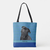 ティール（緑がかった色）カスタムブルーアクアとターコイズドッグフォト トートバッグ (裏面)