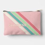 ティール（緑がかった色）カスタムブルーアクアコーラルライムグリーンストライプズ アクセサリーポーチ (裏面)