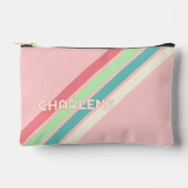 ティール（緑がかった色）カスタムブルーアクアコーラルライムグリーンストライプズ アクセサリーポーチ (正面)