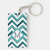 ティール(緑がかった色)カスタムブルーアクアターコイズグリーンジグザグアート キーホルダー (裏面)