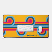 ティール（緑がかった色）カスタムブルーオレンジレッドレトロアートパターン デスクマット (キーボード&マウス)