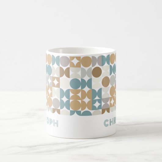 ティール(緑がかった色)カスタムブルーグリーンタウペベージュお尻アートパターン コーヒーマグカップ (中央)