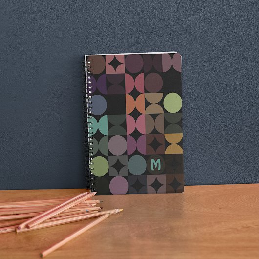ティール(緑がかった色)カスタムブルーグリーンブラウンブラックレトロパターン ノートブック
