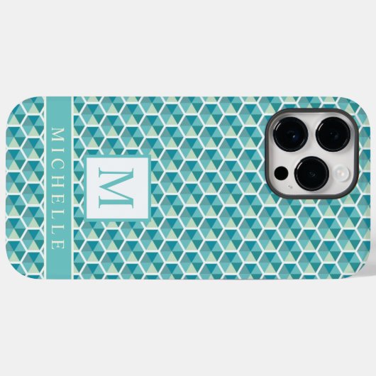 ティール（緑がかった色）カスタムブルーグリーンホワイトヘプタゴンジオメトリック Case-Mate iPhoneケース (裏面 (横))