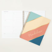 ティール（緑がかった色）カスタムブルーコーラルシーホームグリーン金ゴールドストライプ プランナー手帳 (ディスプレー)