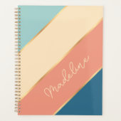 ティール（緑がかった色）カスタムブルーコーラルシーホームグリーン金ゴールドストライプ プランナー手帳 (正面)