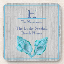 ティール（緑がかった色）カスタムブルーシーシェルホワイトシェルコースタルグレー コースター