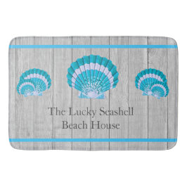 ティール（緑がかった色）カスタムブルーシーシェルホワイトシェルコースタルグレー バスマット