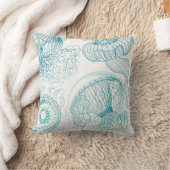 ティール(緑がかった色)カスタムブルージェリーコスタルビーチ水彩 クッション (ブランケット)