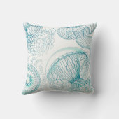 ティール(緑がかった色)カスタムブルージェリーコスタルビーチ水彩 クッション (裏面)