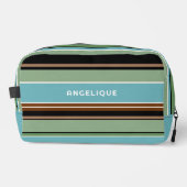 ティール(緑がかった色)カスタムブルーセージグリーンブラウンアイボリーストライプズ ドップキット (正面)