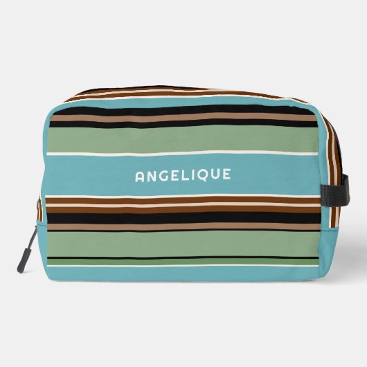 ティール(緑がかった色)カスタムブルーセージグリーンブラウンアイボリーストライプズ ドップキット (裏面)