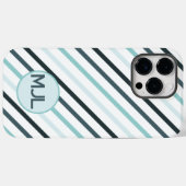 ティール(緑がかった色)カスタムブルーモノグラム/ストライプ Case-Mate iPhoneケース (裏面 (横))