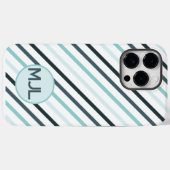 ティール(緑がかった色)カスタムブルーモノグラム&ストライプ Case-Mate iPhoneケース (裏面 (横))