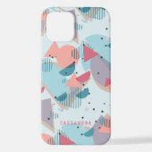 ティール(緑がかった色)カスタムブルー赤面ピーチオレンジピンクモザイク iPhoneケース (裏面)