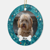 ティール（緑がかった色）カスタムペットパピードッグフォト セラミックオーナメント (左)