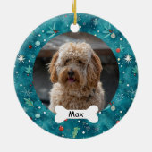 ティール（緑がかった色）カスタムペットパピードッグフォト セラミックオーナメント (裏面)
