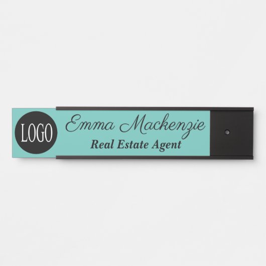 ティール(緑がかった色)カスタムロゴプロフェッショナルOfficeドアサイン サインプレート (正面)