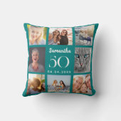 ティール（緑がかった色）カスタム写真コラージュ誕生日 クッション (裏面)