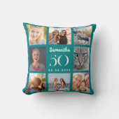 ティール（緑がかった色）カスタム写真コラージュ誕生日 クッション (正面)