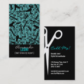 ティール（緑がかった色）カッコいいグラムヘアサロン縦型名刺 名刺 (正面/裏面)