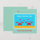 ティール（緑がかった色）カニハートフレンドシップキッズバレンタインデー シーズンカード (正面/裏面)