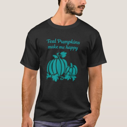 ティール(緑がかった色)カボチャ計画ハロウィーン食品アレルギー Tシャツ (正面)