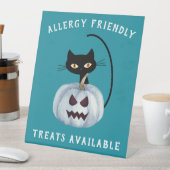 ティール（緑がかった色）カボチャ黒猫アレルギーフレンドリー 台座サイン (インサイチュ)