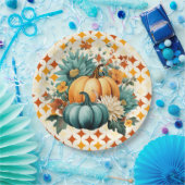 ティール（緑がかった色）カボチャ ペーパープレート (パーティー)