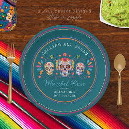 ティール（緑がかった色）カラデラデイオブザデッドシュガースカル誕生日 ペーパープレート
