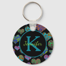 ティール（緑がかった色）カラフルフローラハートイニシャル名モノグラム