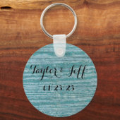 ティール(緑がかった色)カラーキーチェーンをパーソナライズ キーホルダー (正面)